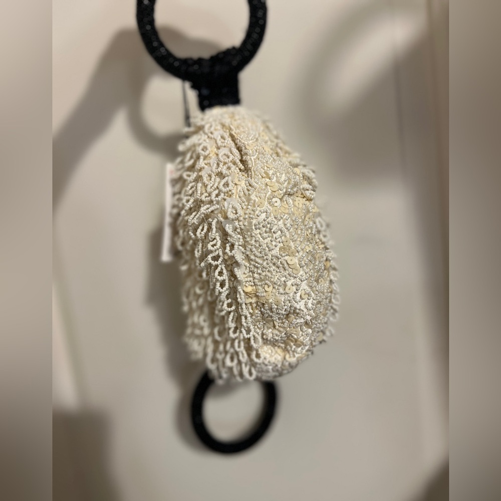 Zara Beaded Evening Mini Purse Tote Bag Cream Black Bridesmaid Wedding TikTok - Picture 4 of 13